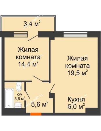 2 комнатная квартира 51,3 м² - ЖД Подзолкова
