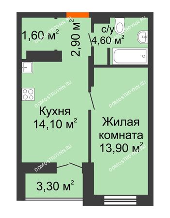 1 комнатная квартира 38,75 м² в ЖК КМ Анкудиновский Парк, дом № 16
