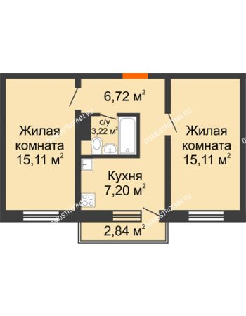 2 комнатная квартира 47,36 м² в ЖК Мончегория, дом № 5