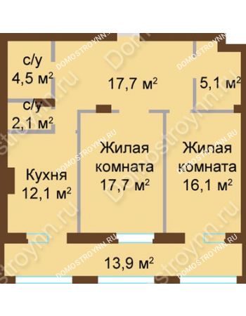 2 комнатная квартира 82,48 м² - ЖК Классика - Модерн