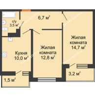 2 комнатная квартира 50,4 м² в ЖК SkyPark (Скайпарк), дом Литер 1, корпус 2 - планировка