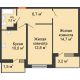 2 комнатная квартира 50,4 м² в ЖК SkyPark (Скайпарк), дом Литер 1, корпус 2, 1 этап - планировка