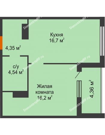 1 комнатная квартира 43,97 м² в Жилой Район Никольский, дом ГП-54