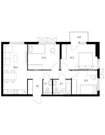 3 комнатная квартира 69 м² в ЖК Савин парк, дом корпус 6