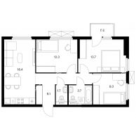 3 комнатная квартира 69 м² в ЖК Савин парк, дом корпус 6 - планировка