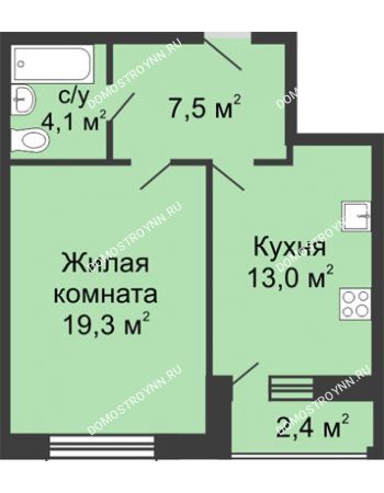 1 комнатная квартира 45,1 м² - ЖК Дом на Свободе