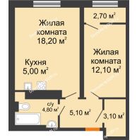 2 комнатная квартира 49,63 м² в ЖК Сокол на Оганова, дом Литер 2 - планировка