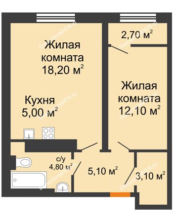 2 комнатная квартира 49,63 м² в ЖК Сокол на Оганова, дом Литер 1