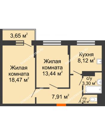 2 комнатная квартира 54,33 м² - ЖД по ул. Сухопутная