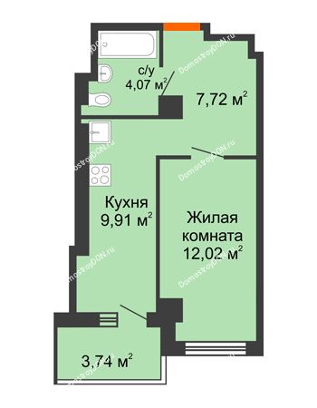 1 комнатная квартира 33,72 м² - ЖК Уютный дом на Мечникова