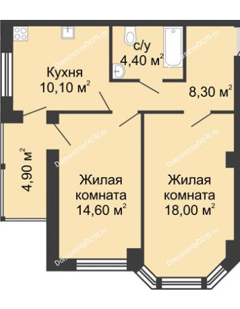 2 комнатная квартира 60,3 м² в ЖК Мега, дом № 118, секция 2