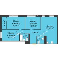 3 комнатная квартира 90,47 м² в ЖК Мозаика Парк	, дом ГП-1 - планировка