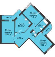 3 комнатная квартира 104,22 м² в ЖК Краснодар Сити, дом Литер 3 - планировка