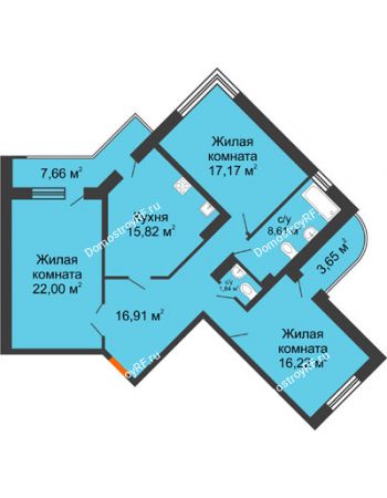 3 комнатная квартира 104,22 м² в ЖК Краснодар Сити, дом Литер 3