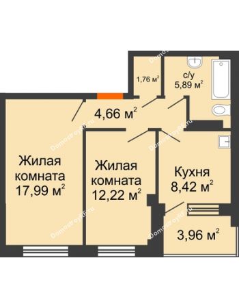 2 комнатная квартира 52,92 м² - ЖК Весенняя, 34