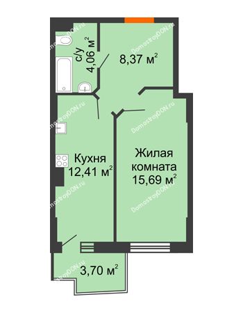 1 комнатная квартира 41,63 м² в ЖК Сердце Ростова 2, дом Литер 1