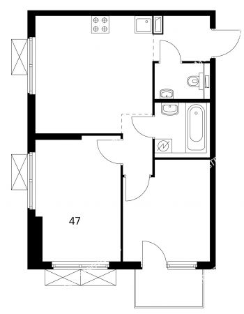 2 комнатная квартира 47 м² в ЖК Савин парк, дом корпус 3
