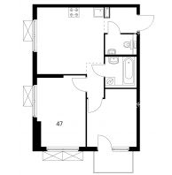 2 комнатная квартира 47 м² в ЖК Савин парк, дом корпус 3 - планировка