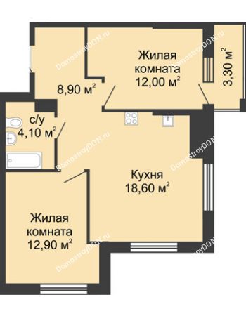 2 комнатная квартира 59,4 м² - ЖК Сказка