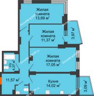 3 комнатная квартира 76,78 м² в ЖК Город у реки, дом Литер 7 - планировка