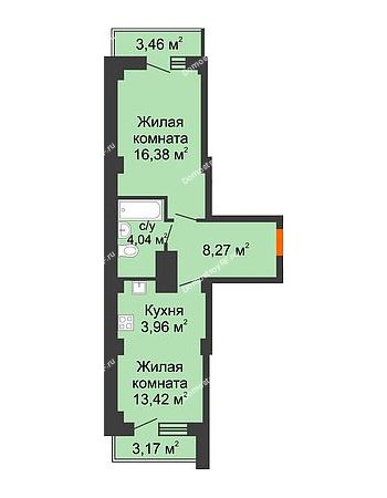 1 комнатная квартира 49,85 м² - ЖД Уютный дом на Березина