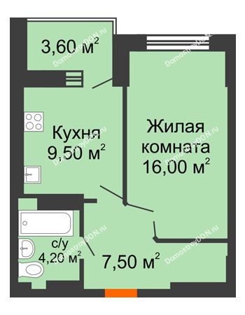1 комнатная квартира 40,8 м² в ЖК Екатерининский, дом № 2в