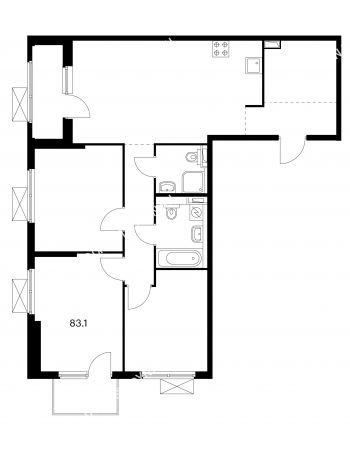 3 комнатная квартира 83,1 м² в ЖК Савин парк, дом корпус 4