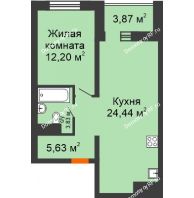 1 комнатная квартира 48,04 м² в ЖК Набережный квартал, дом ГП-4 - планировка