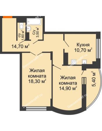2 комнатная квартира 66,4 м² в ЖК Высота, дом 4 позиция