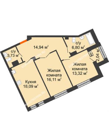 2 комнатная квартира 72,99 м² - ЖД Коллекция