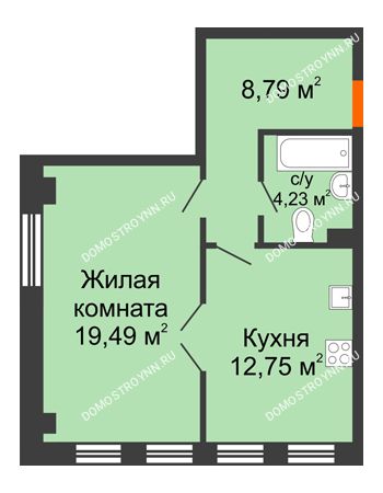 1 комнатная квартира 45,26 м² в ЖК Дом на Провиантской, дом № 12