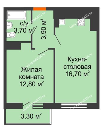 1 комнатная квартира 38,1 м² в ЖК SkyPark (Скайпарк), дом Литер 2