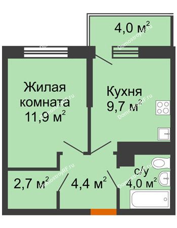 1 комнатная квартира 33,9 м² в ЖК Отражение, дом Литер 2.2