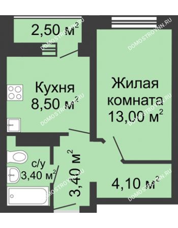 1 комнатная квартира 33,65 м² в ЖК Корабли, дом № 11