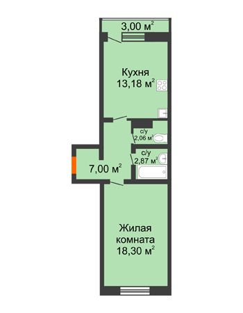 1 комнатная квартира 43,41 м² в ЖК Корабли, дом № 9-1