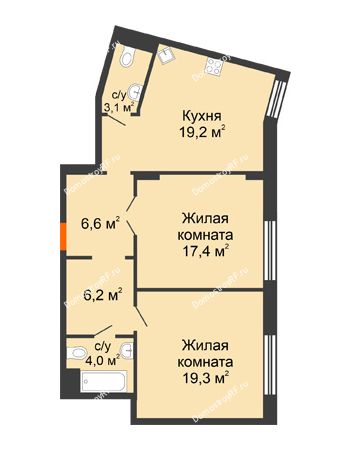 2 комнатная квартира 75,6 м² в Архитектурный Ансамбль Вознесенский, дом Собенникова