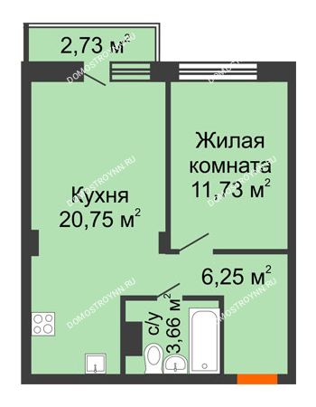 1 комнатная квартира 43,21 м² - ЖК Зеленый берег Life