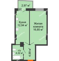 1 комнатная квартира 39,62 м² в ЖК Сердце Ростова 2, дом Литер 8 - планировка