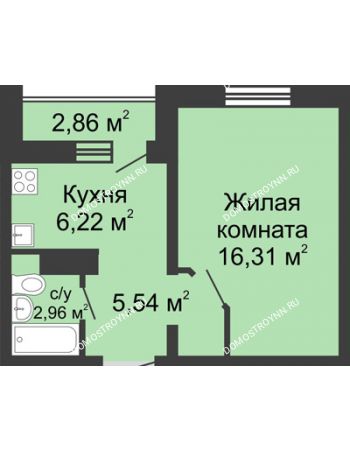 1 комнатная квартира 32,46 м² в ЖК Бурнаковский, дом № 39