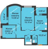 3 комнатная квартира 86,2 м² в ЖК Высота, дом 4 позиция - планировка