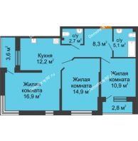 3 комнатная квартира 74,2 м² в ЖК Самолет, дом 4 очередь - Литер 22 - планировка