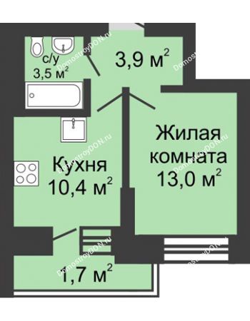 1 комнатная квартира 32,5 м² в ЖК Династия, дом Литер 1