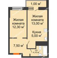 2 комнатная квартира 42,9 м², ЖК Клубный дом на Мечникова - планировка