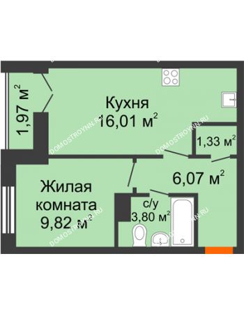 1 комнатная квартира 38,02 м² - ЖК КМ Флагман