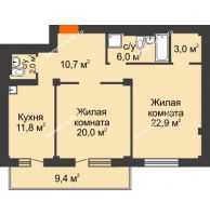2 комнатная квартира 79,2 м², ЖК КБС Дом на Ленина - планировка