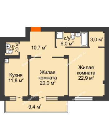2 комнатная квартира 79,2 м² - ЖК КБС Дом на Ленина