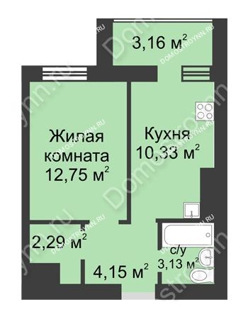 1 комнатная квартира 35,81 м² - ЖК Буревестник