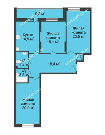 3 комнатная квартира 108 м² в ЖК Монолит, дом № 89, корп. 3