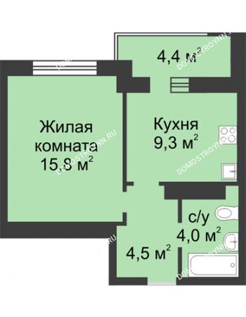 1 комнатная квартира 35,8 м² в ЖК Аквамарин, дом № 5