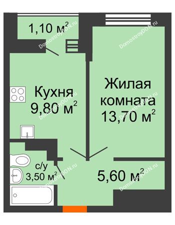1 комнатная квартира 33,7 м² в ЖК SkyPark (Скайпарк), дом Литер 1, корпус 1, 2 этап